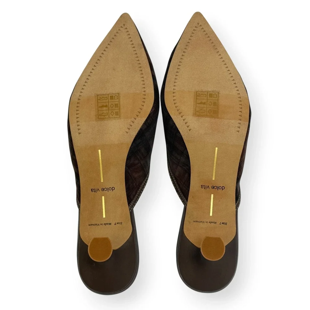 NIB Dolce Vita Cleo Mesh Kitten Heel 7M Cognac/Plaid Bow Academia Anthropologie